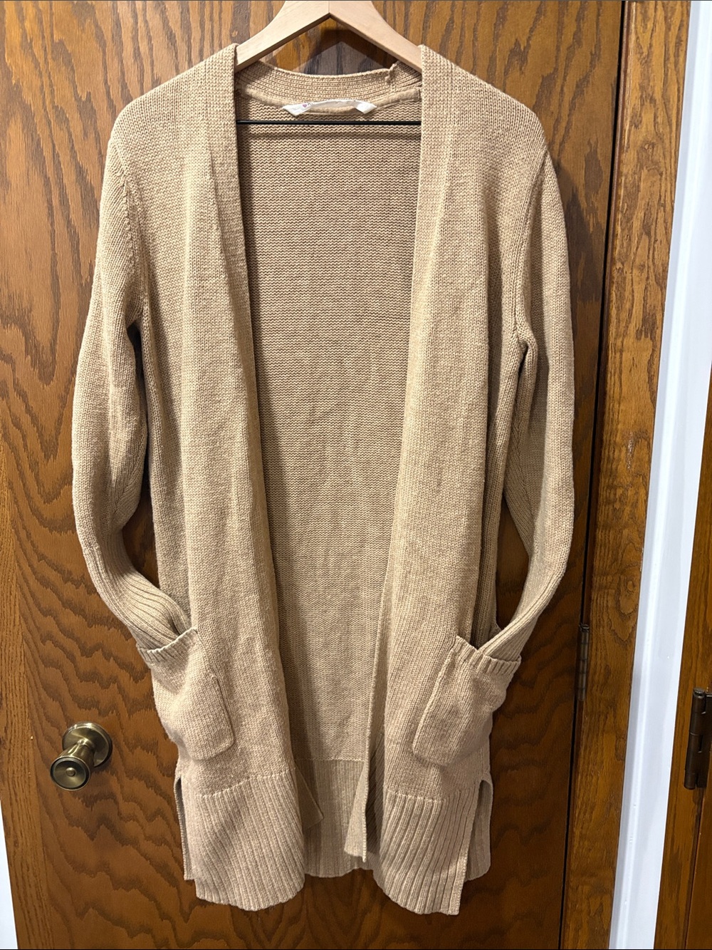 Athleta Passage Long Open-Front Cardigan Camel 100% Merino Extra Fine Wool M